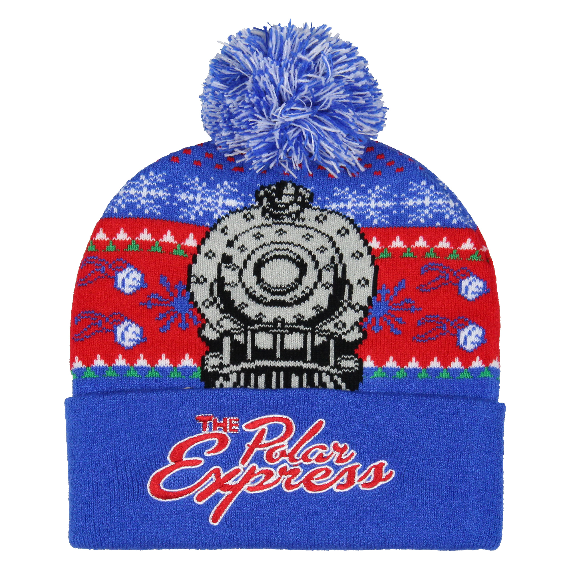 The Polar Express Beanie Locomotive Fair Isle Design Cuff Pom