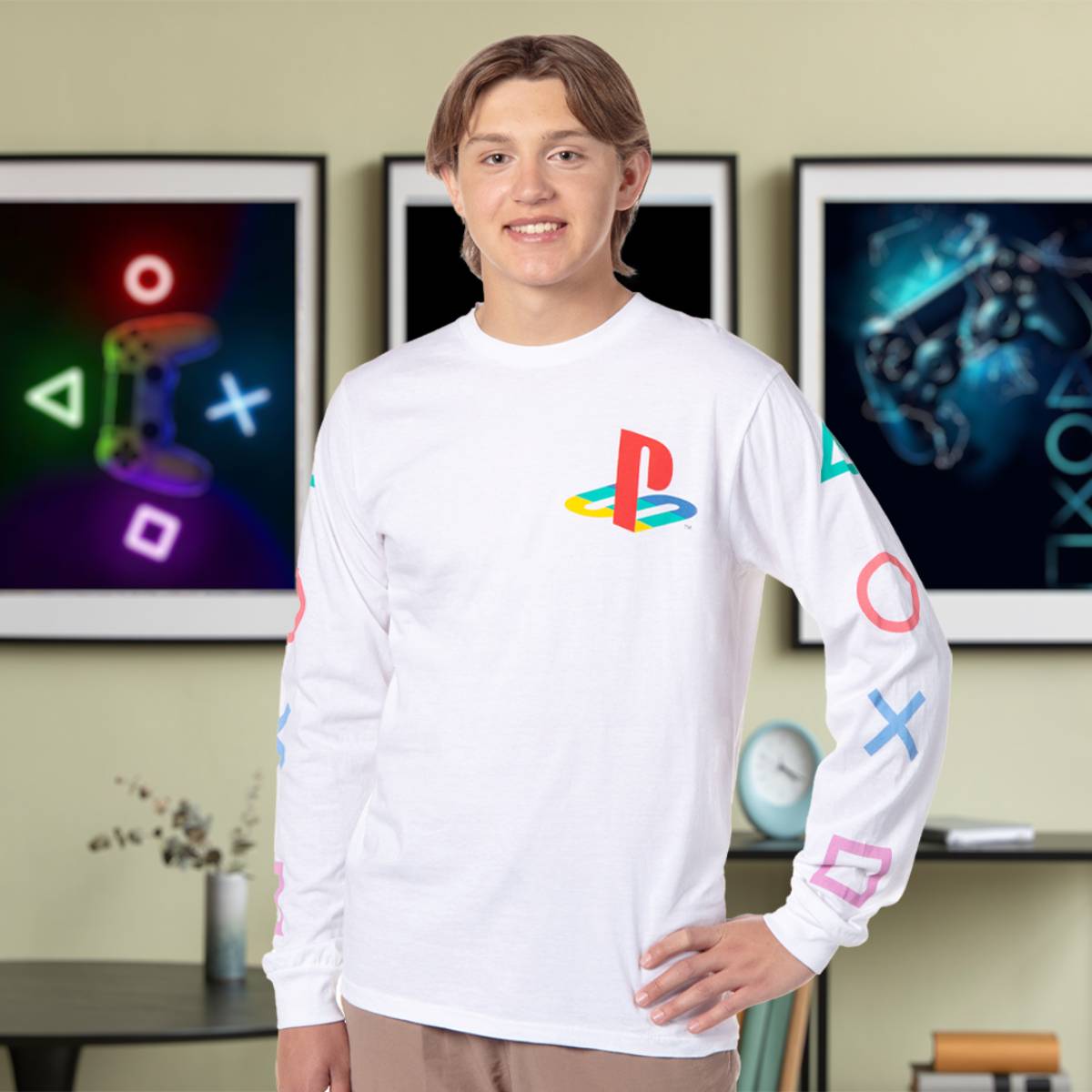 PlayStation Men’s Console Controller Button s Long Sleeve T-Shirt Adult