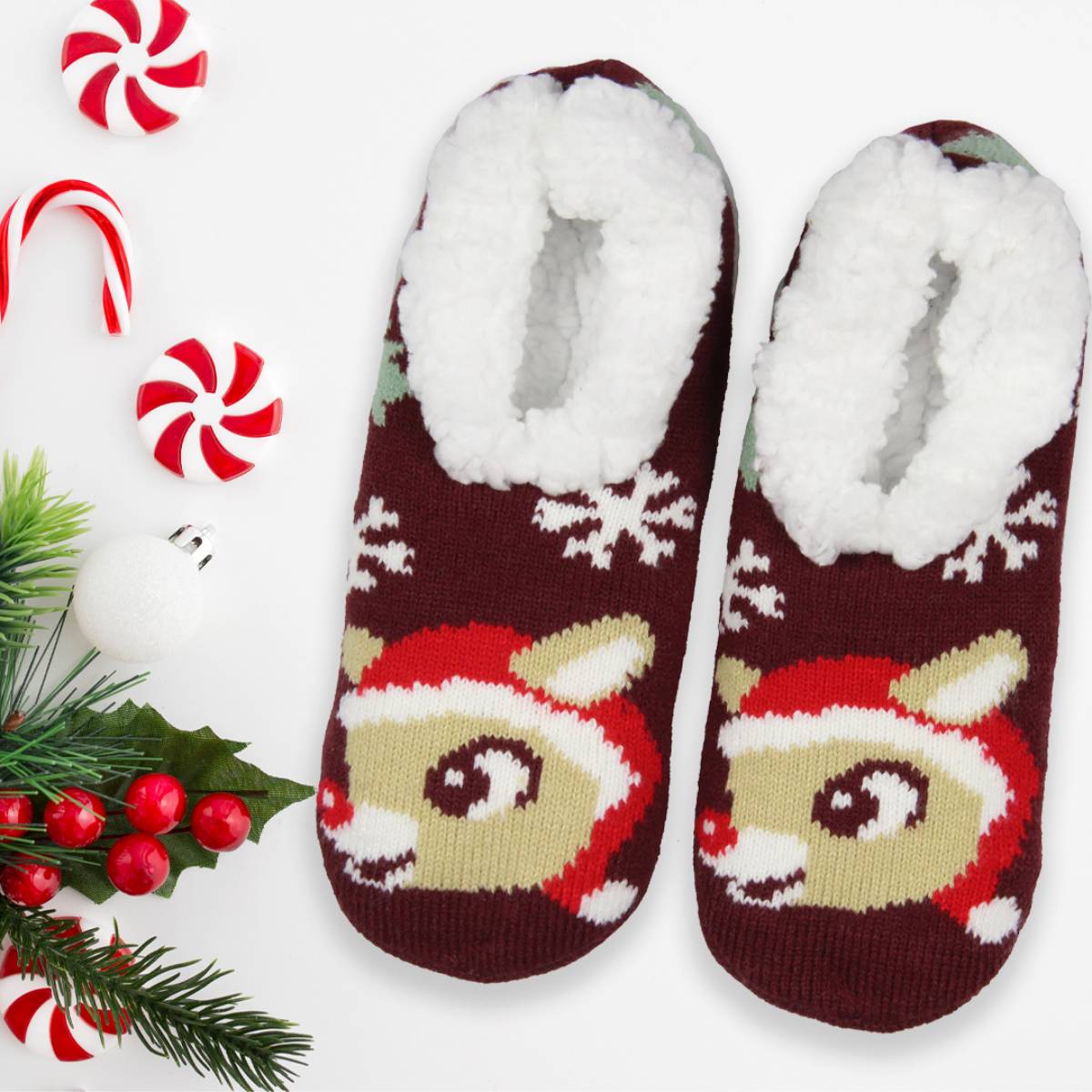 SAOLA Rudolph la renna dal naso rosso calzini ciabatte natalizie suola antiscivolo