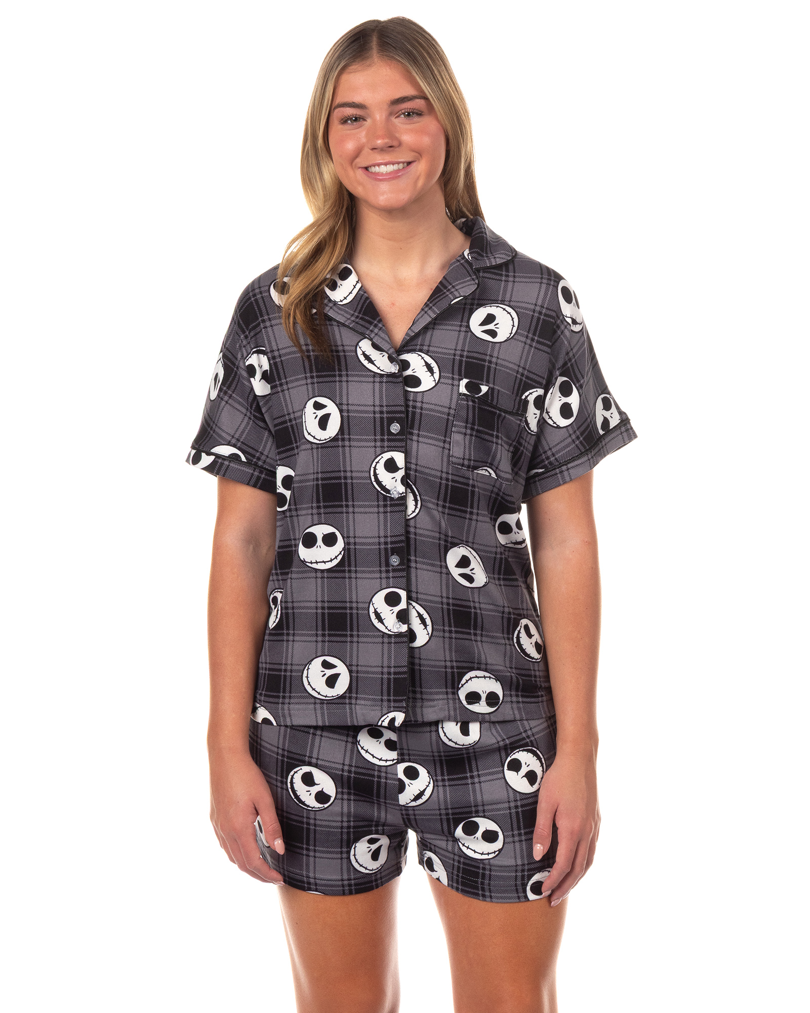 The Nightmare Before Christmas Pajamas Women's Plaid Notch Collar Sleep Set  | eBay